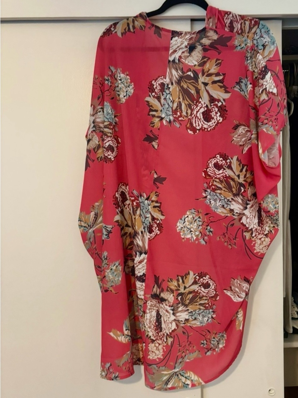 Floral Open Front Kimono - Coral Pink - Picture 2 of 3